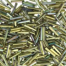 12mm Czech Bugles, Crystal Rainbow Gold, Approx 10 Grams