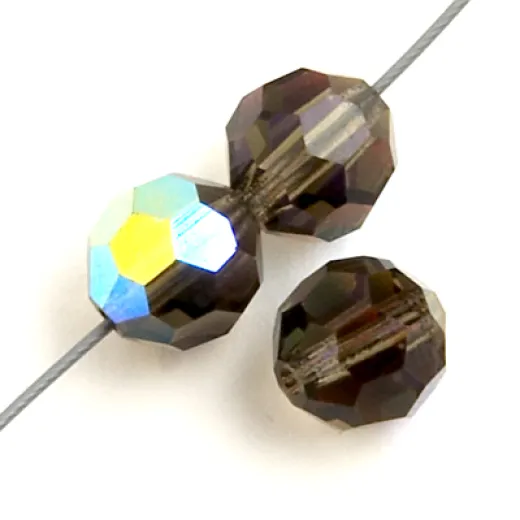 6mm Black Diamond AB Round Crystals on 5" Strand, 21 pieces