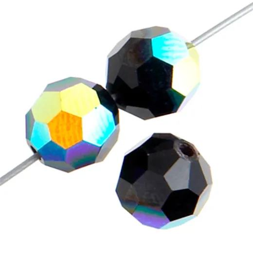 6mm Round Jet AB  Preciosa Crystals on 5" Strand, 21 pieces