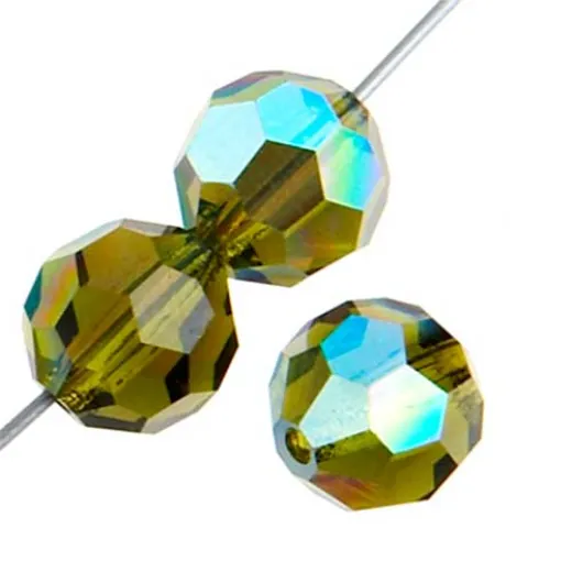 4mm Preciosa Round Crystals on 5" Strand Olivine AB 4mm Preciosa Round Crystals on 5" Strand Olivine AB