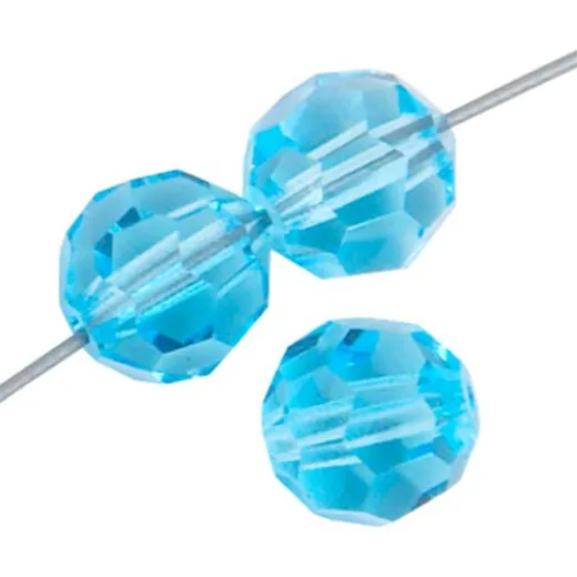 6mm Aqua  Preciosa Round Crystals on 5" Strand, 21 pieces