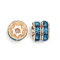 10mm Capri Blue on Gold Rhinestone Rondelles, Pack of 6