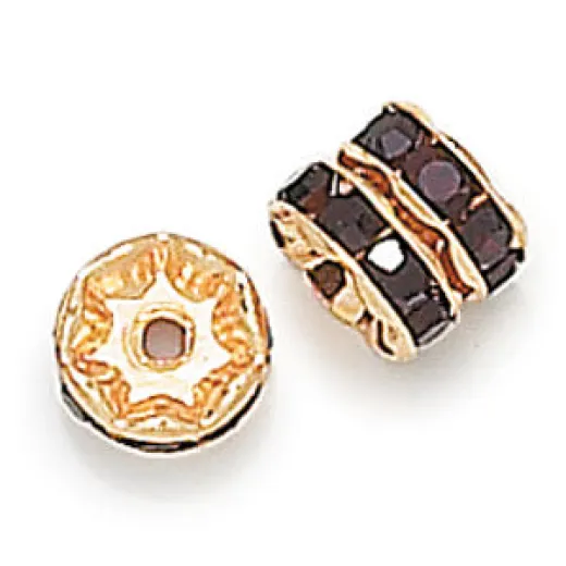 10mm Garnet on Gold Rhinestone Rondelles, Pack of 6 10mm Garnet on Gold Rhinestone Rondelles, Pack of 6