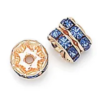 10mm Sapphire on Gold Rhinestone Rondelles, Pack of 6