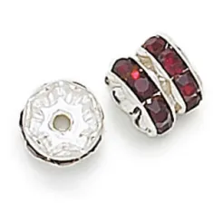 6mm Garnet on Silver Rhinestone Rondelles, Pack of 6