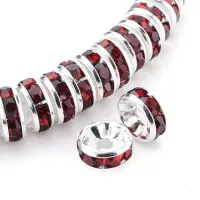 10mm Garnet on Silver Rhinestone Rondelles, Pack of 6
