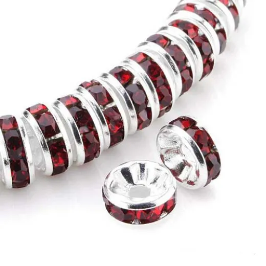 10mm Garnet on Silver Rhinestone Rondelles, Pack of 6 10mm Garnet on Silver Rhinestone Rondelles, Pack of 6