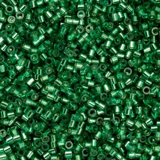 Emerald Silver Lined Cylin Beads, 5g appx. Emerald Silver Lined Cylin Beads, 5g appx.