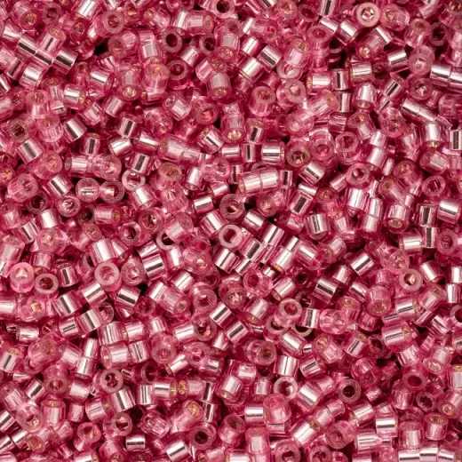 Dark Pink Rose Silver Lined Cylin Beads, 5g appx. Dark Pink Rose Silver Lined Cylin Beads, 5g appx.