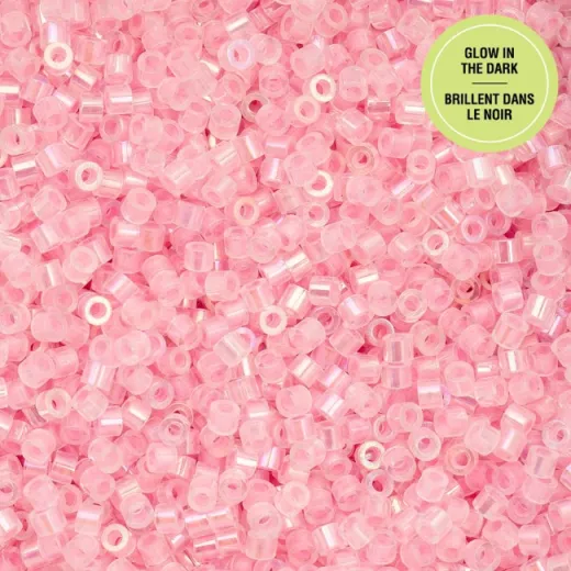 Glow in Dark AB - Pink Cylin Beads, 5g appx. Glow in Dark AB - Pink Cylin Beads, 5g appx.