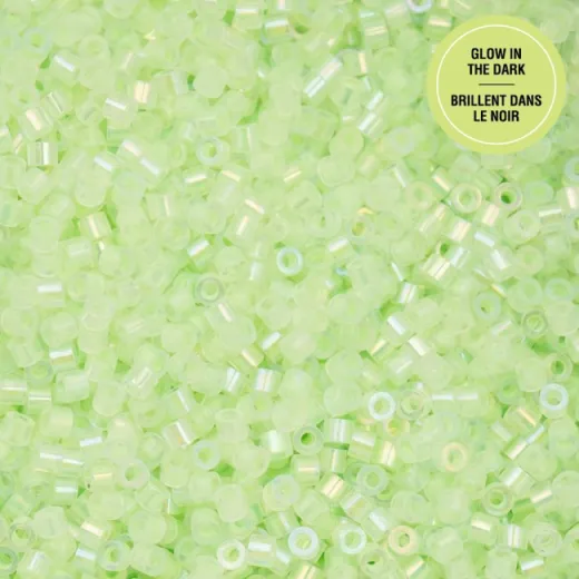 Glow in Dark AB - Light Green Cylin Beads, 5g appx. Glow in Dark AB - Light Green Cylin Beads, 5g appx.