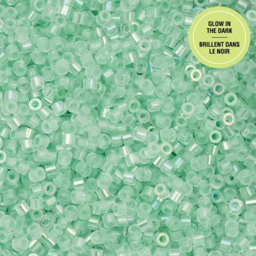 Glow in Dark AB - Green Cylin Beads, 5g appx. Glow in Dark AB - Green Cylin Beads, 5g appx.