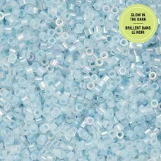 Glow in Dark AB - Blue Cylin Beads, 25gm bulk bag
