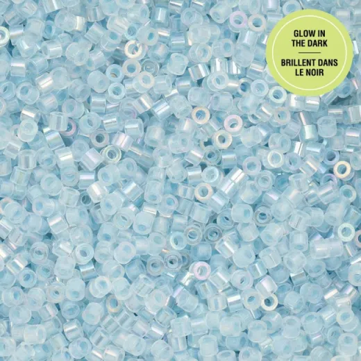 Glow in Dark AB - Blue Cylin Beads, 5g appx. Glow in Dark AB - Blue Cylin Beads, 5g appx.