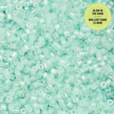 Glow in Dark AB - Turquoise Cylin Beads, 25gm bulk bag