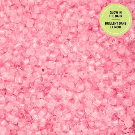 Glow in Dark - Pink Cylin Beads, 5g appx. Glow in Dark - Pink Cylin Beads, 5g appx.