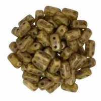 Opaque Light Beige - Copper Picasso 2-Hole Brick Bead - 3 x 6mm - Pack of 50 Opaque Light Beige - Copper Picasso 2-Hole Brick Bead - 3 x 6mm - Pack of 50