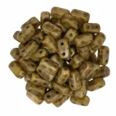 Opaque Light Beige - Copper Picasso 2-Hole Brick Bead - 3 x 6mm - Pack of 50 Opaque Light Beige - Copper Picasso 2-Hole Brick Bead - 3 x 6mm - Pack of 50