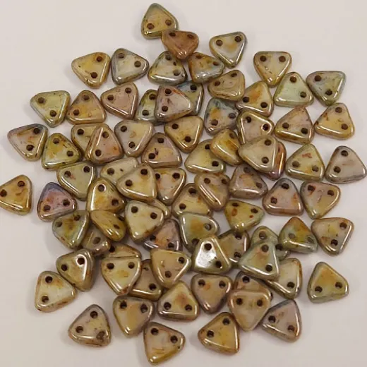 Bulk Bag Opaque Luster Green Czechmate Triangle Beads, approx 100g Bulk Bag Opaque Luster Green Czechmate Triangle Beads, approx 100g