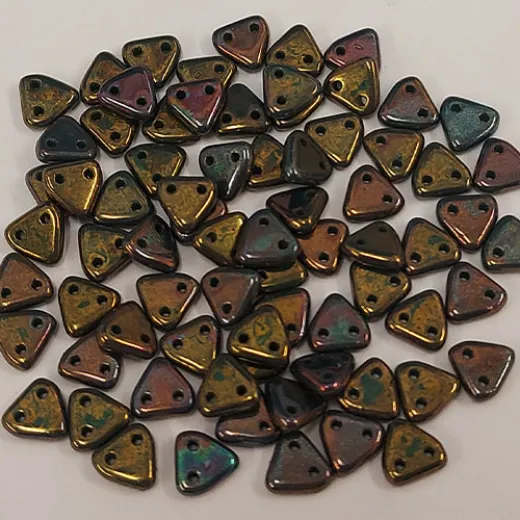 Persian Turquoise Bronze Czechmate Triangle Beads, approx 8g Persian Turquoise Bronze Czechmate Triangle Beads, approx 8g