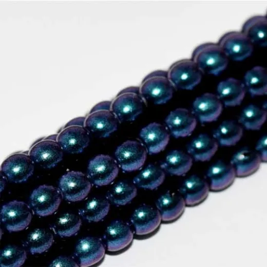 8mm Czech Glass Polynesian Pearls in Iridescent Jet finish, 75 Beads