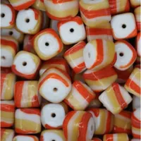 Ceramic Glazed 9mm Cubes, Tan & Orange, Pack of 10 beads