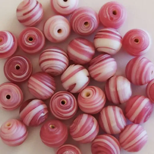 Matte Glass Swirls, 10mm Round, Pink, Pack of 10 Matte Glass Swirls, 10mm Round, Pink, Pack of 10