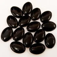 Shiny Black Glass Flat Oval Beads, Pack of 15