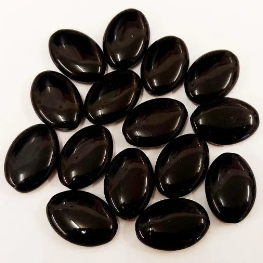 Shiny Black Glass Flat Oval Beads, Pack of 15 Shiny Black Glass Flat Oval Beads, Pack of 15