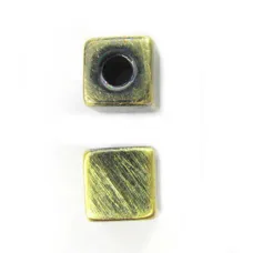8mm Brushed Satin Brass Cube Large Hole Bead, pack of 4