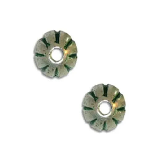 7x8mm Fluted Rondel Green Patina Bead, pack of 4