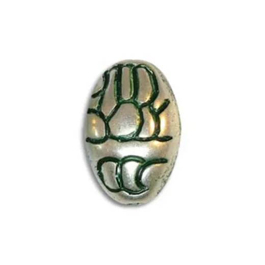 19x10mm Flowered Oval Green Patina Bead, FOV10/GPS, pack of 4