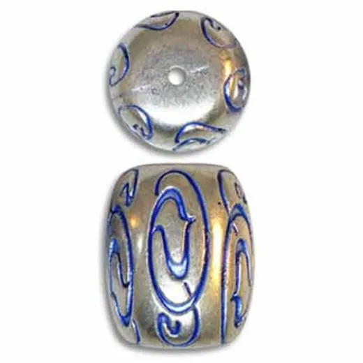 18x14mm Swirl Design Barrel Shaped Blue Denim Bead, BH0382/BDS 18x14mm Swirl Design Barrel Shaped Blue Denim Bead, BH0382/BDS