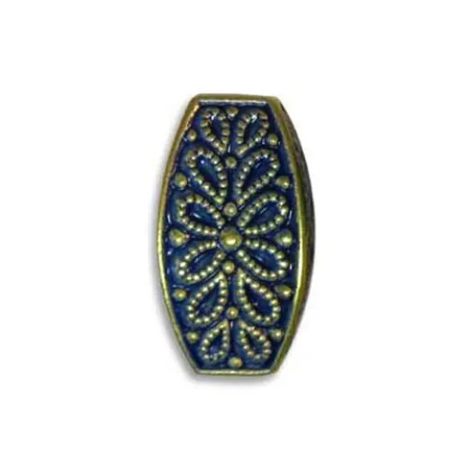 Blue Denim Brass Fancy Squared Oval Beads, Pack of 2 Blue Denim Brass Fancy Squared Oval Beads, Pack of 2