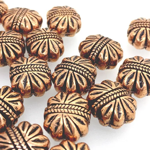 12mm Flat Designed Bead, Antique Copper Plated, pack of 4 12mm Flat Designed Bead, Antique Copper Plated, pack of 4