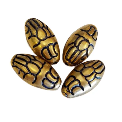 19x10mm Blue Denim Brass Flowered Oval Beads, Pack of 4 19x10mm Blue Denim Brass Flowered Oval Beads, Pack of 4