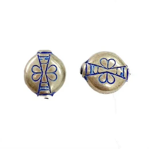 12mm Patterned Blue Denim Silver Beads, Pack of 5 12mm Patterned Blue Denim Silver Beads, Pack of 5