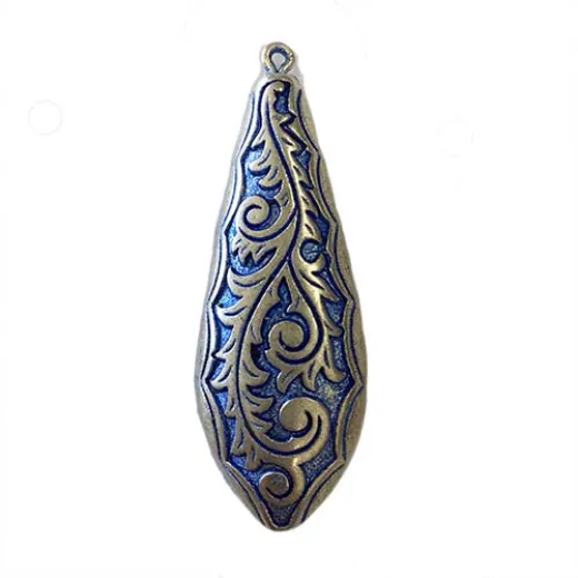 55x20mm Tear Drop Scroll Leaf Pendant Bead, Blue Denim 55x20mm Tear Drop Scroll Leaf Pendant Bead, Blue Denim