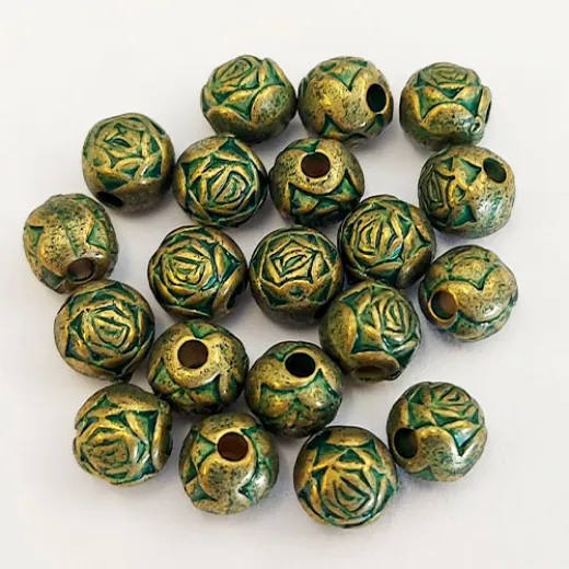 6mm Rosebud Green Patina Brass Bead, RB14/GPB, Pack of 20 6mm Rosebud Green Patina Brass Bead, RB14/GPB, Pack of 20
