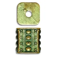 13x10mm Beaded Fancy Rectangles in Green Patina Brass, pack of 2