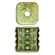 13x10mm Beaded Fancy Rectangles in Green Patina Brass, pack of 2