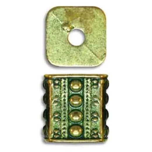 13x10mm Beaded Fancy Rectangles in Green Patina Brass, pack of 2 13x10mm Beaded Fancy Rectangles in Green Patina Brass, pack of 2