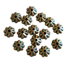 3 x 6mm Corrugated Green Patina Brass Bead, Pack of 15