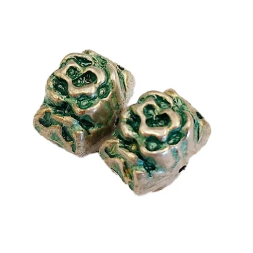 15x12mm Distressed Flattened Nugget Green Patina Bead, Pack of 2 15x12mm Distressed Flattened Nugget Green Patina Bead, Pack of 2