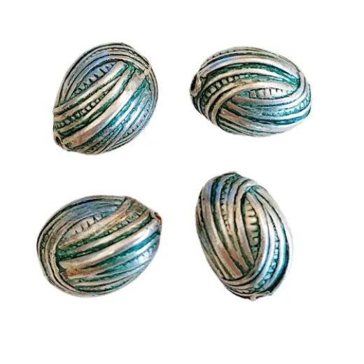 14x10mm French Knot Ribbon Oval Green Patina Bead, pack of 4 14x10mm French Knot Ribbon Oval Green Patina Bead, pack of 4