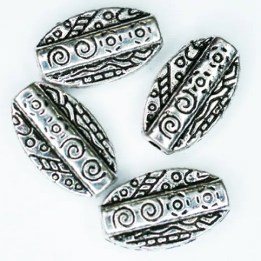 Antique Silver Tibetan Style Oval Patterned Beads, Pack of 4 Antique Silver Tibetan Style Oval Patterned Beads, Pack of 4