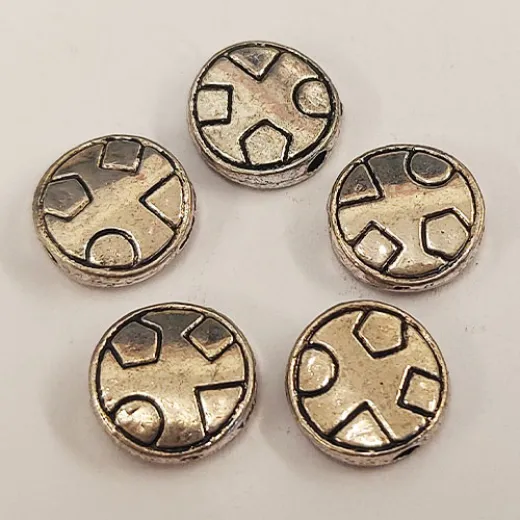 Tibetan Style Geometric Shape Flat Disc Beads, 10mm, Pack of 5, AB5604Y-NF Tibetan Style Geometric Shape Flat Disc Beads, 10mm, Pack of 5, AB5604Y-NF