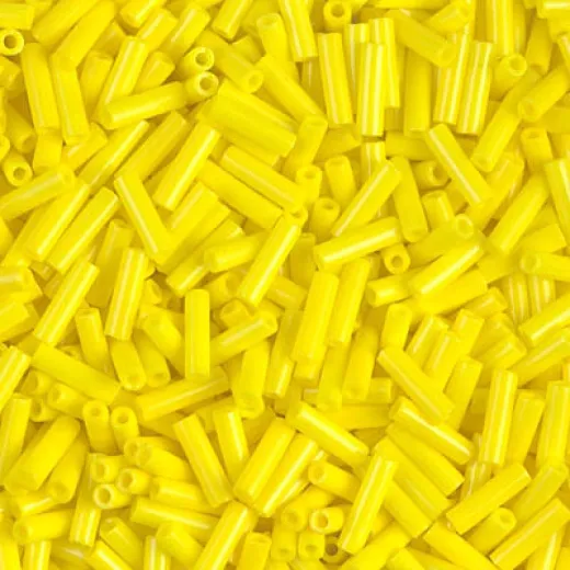 6mm Miyuki Bugles, Opaque Yellow, Approx 12.5 Grams 6mm Miyuki Bugles, Opaque Yellow, Approx 12.5 Grams