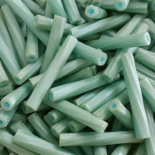 2 x 12mm Miyuki Twisted Bugles, Opaque Seafoam Lustre Matte, Approx 10 Grams 2 x 12mm Miyuki Twisted Bugles, Opaque Seafoam Lustre Matte, Approx 10 Grams
