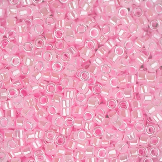 DB0244 Light Cryst. Pink Ceylon Lined-Dyed, Size 11/0 Miyuki Delica Beads, 50gm bag DB0244 Light Cryst. Pink Ceylon Lined-Dyed, Size 11/0 Miyuki Delica Beads, 50gm bag